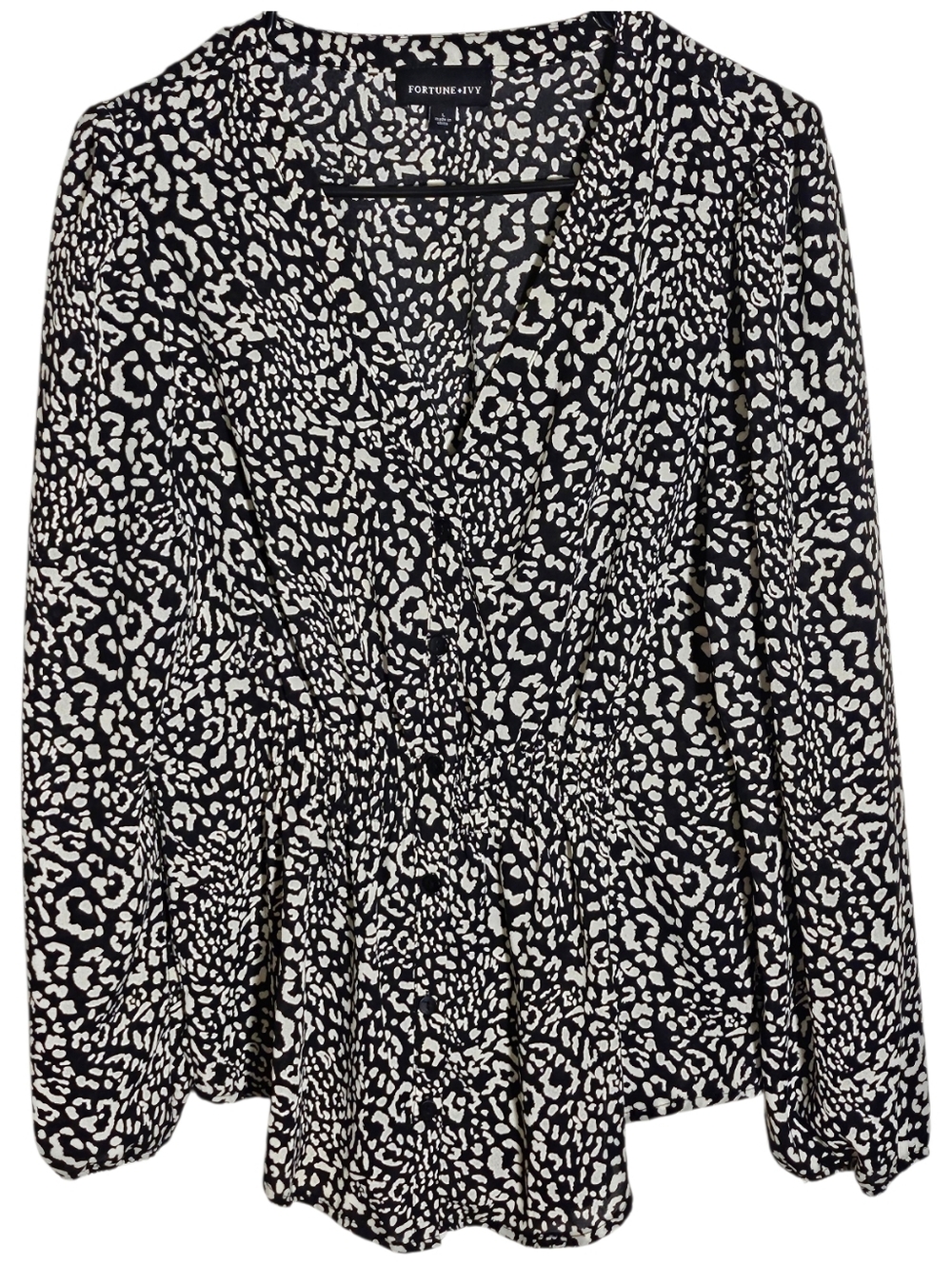 Fortune + Ivy Animal Print Peplum Button Down Blouse - EUC - Large